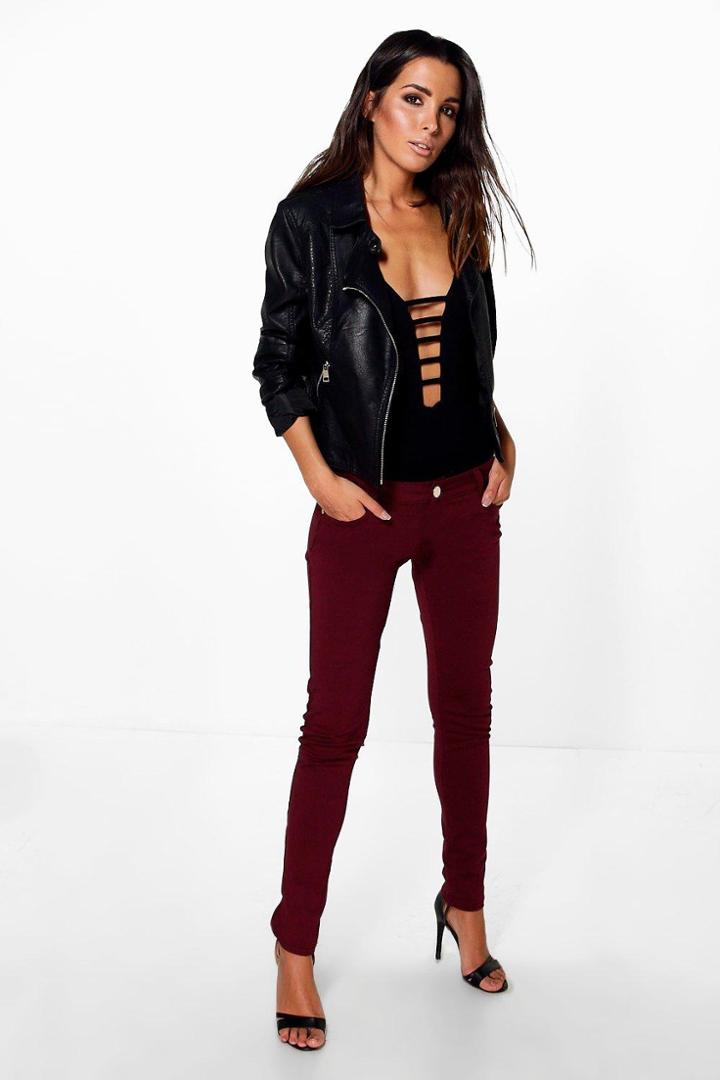 Boohoo Valentina Super Stretch Skinny Trousers Merlot