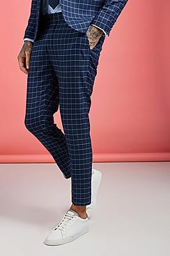 Boohoo Windowpane Check Skinny Fit Cropped Trouser