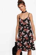 Boohoo Tall Oria Dark Floral Cami Dress Black