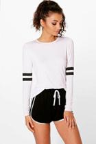 Boohoo Tall Teighan Baseball Stripe Long Sleeve Tee White