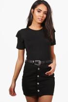 Boohoo Petite Anna Frill Shoulder Oversized Tee Black