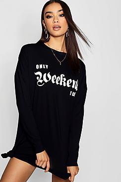 Boohoo Weekend Feels Knot Long Sleeve T-shirt Dress