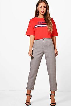 Boohoo Petite Charlie Dogtooth Check Tapered Trouser