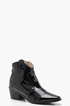 Boohoo Lily Patent Western Ankle Boots