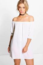 Boohoo Plus Emmie Off The Shoulder Shift Dress White