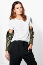 Boohoo Lois Metallic Cuff T-shirt Cream