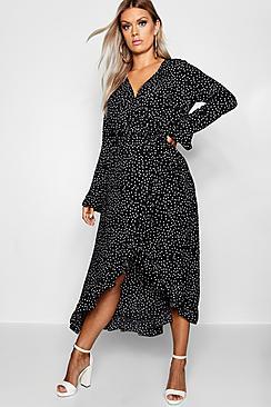 Boohoo Plus Wrap Spot Midi Dress