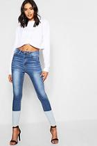 Boohoo High Waist Contrast Hem Skinny Jeans