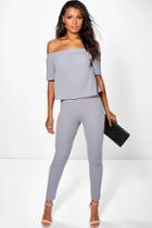 Boohoo Niamh Off The Shoulder Top + Skinny Trouser Grey