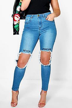 Boohoo Plus Connie Embroidered Rip Mom Jean