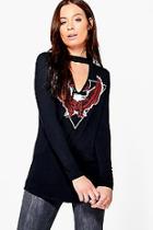 Boohoo Jayne Choker Eagle Print Long Sleeve Top
