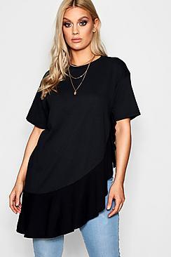 Boohoo Plus Lindsey Ruffle Hem Oversized Tee