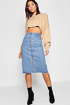 Boohoo Button Through Denim Midi Skirt