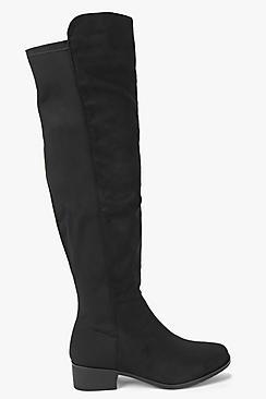 Boohoo Eve Elastic Back Flat Over Knee Boot