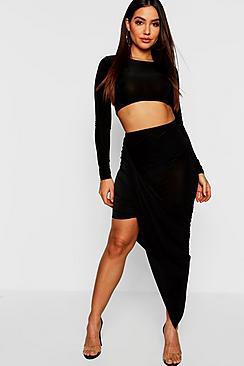 Boohoo Long Sleeve Top + Wrap Detail Mini Skirt Co-ord