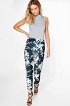 Boohoo Amya Monochrome Floral Skinny Stretch Trousers Black