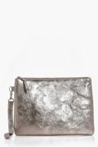 Boohoo Daisy Boutique Distressed Leather Clutch Pewter
