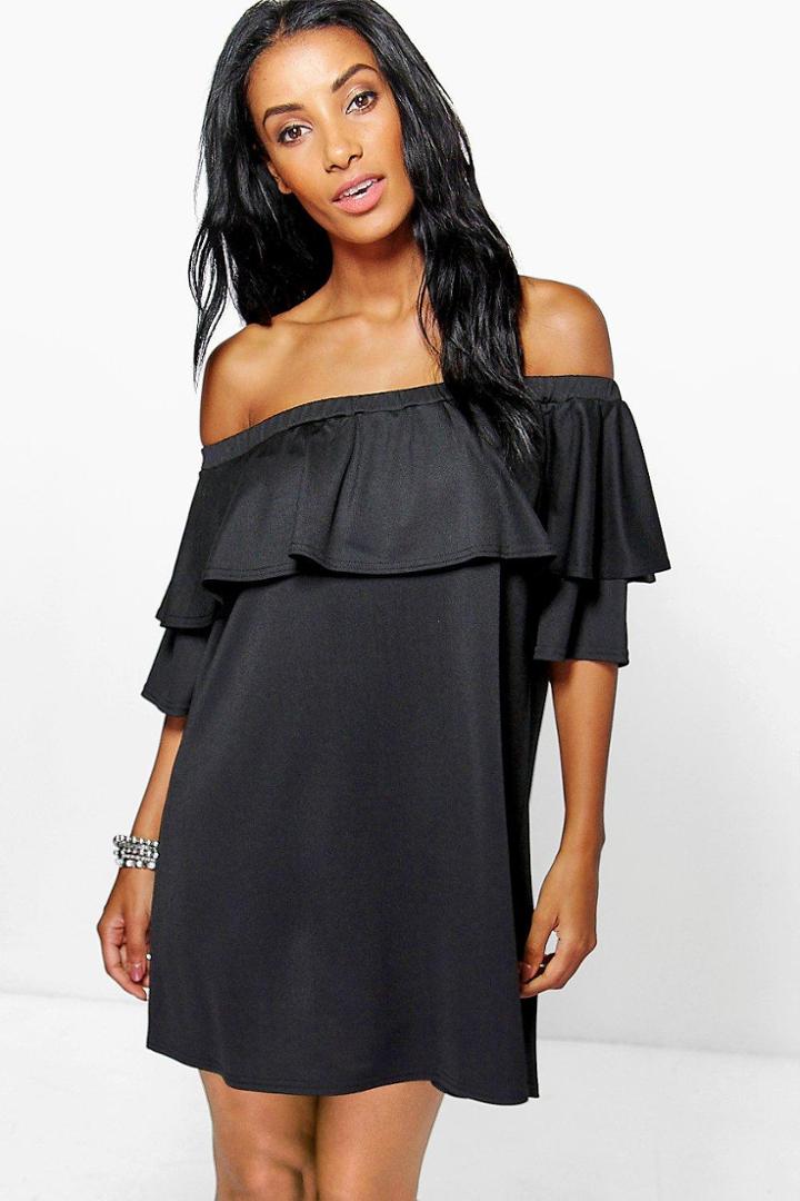 Boohoo Whitney Off The Shoulder Ruffle Dress Black