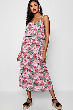 Boohoo Zoe Ruffle Top Flamingo Print Maxi Dress