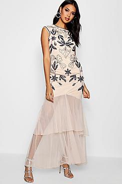 Boohoo Boutique  Embellished Ruffle Maxi Dress