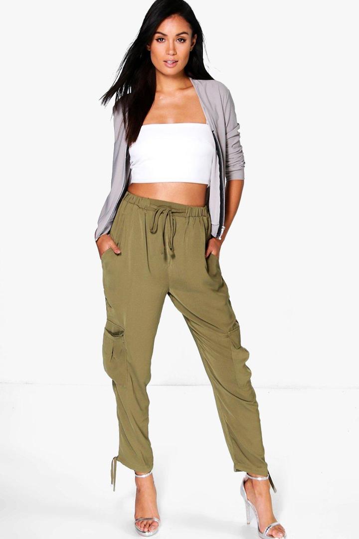 Boohoo Saffi Pocket Side Woven Utility Trousers Moss