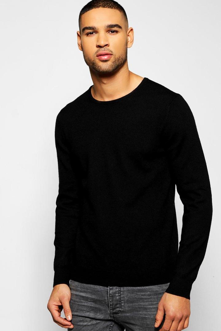 Boohoo Crew Neck Merino Wool Jumper Black