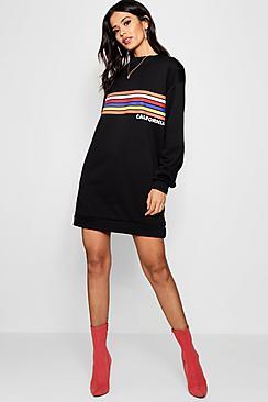 Boohoo Millie California Rainbow Stripe Sweat Dress