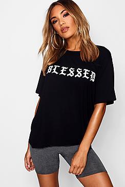 Boohoo Abbie Oversized Blessed Slogan Tee
