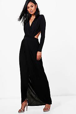 Boohoo Rosina Wrap Open Back Maxi Dress