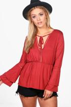 Boohoo Plus Lydia Plunge Smock Top Rust