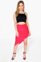 Boohoo Petite Isobel Asymmetric Slinky Skirt Red