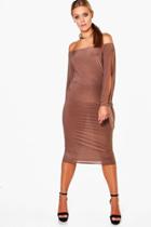 Boohoo Plus Amie Off The Shoulder Open Shoulder Midi Dress Mocha