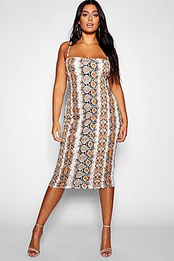 Boohoo Plus Snake Spaghetti Strap Midi Dress