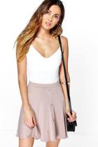 Boohoo Adriana Button Front Jersey Skater Skirt Sand