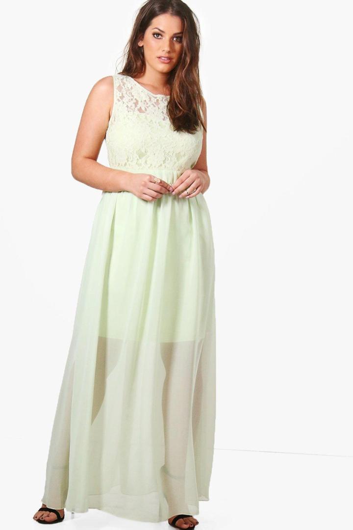 Boohoo Plus Katherine Lace Bodice Maxi Dress Green
