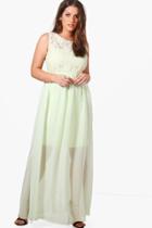 Boohoo Plus Katherine Lace Bodice Maxi Dress Green