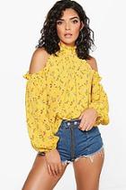 Boohoo Grace Micro Ruffle Cold Shoulder Floral Top