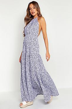 Boohoo Tie Dye Backless Floor Sweeping Maxi Dress
