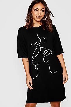 Boohoo Scribble Kiss Oversized T-shirt Dress