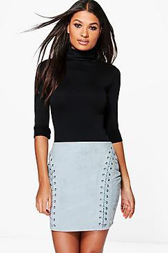 Boohoo Rozie Eyelet Detail Suedette Mini Skirt