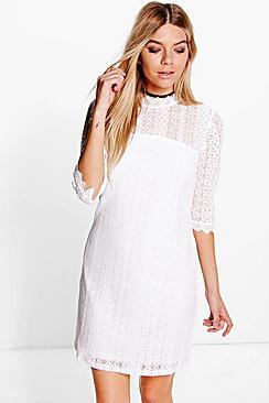 Boohoo Titania Lace High Neck Shift Dress