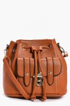Boohoo Amy Metal Clasp Pocket Front Duffle Bag Tan