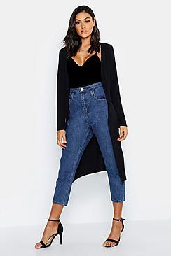 Boohoo Tall Tie Waist Rib Duster