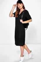 Boohoo Bridget Midi V Neck Ribbed Shift Dress