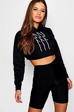 Boohoo Petite Shan Woman Slogan Cropped Hooded Sweat Top