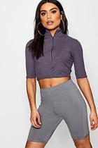 Boohoo Holly Funnel Neck Zip Up Rib Knit Crop