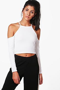 Boohoo Lily Cold Shoulder Rib Top