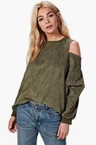 Boohoo Ava Oversized Cord Cold Shoulder Sweat