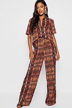 Boohoo Snake Print Shirt + Wide Leg Trouser Co-ord