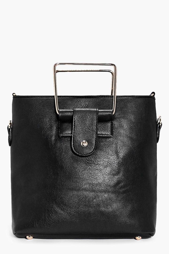 Boohoo Isobel Metal Handle Structured Duffle Bag Black